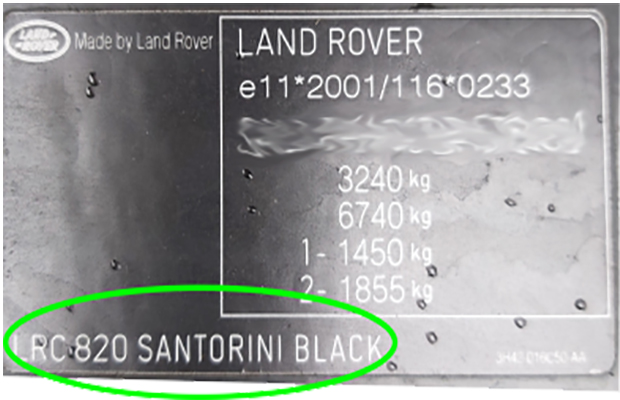 LAND ROVER Fabrik-Lackcode Etikett &ndash; pr&uuml;fen Sie die Originalfarbe Ihres Autos.