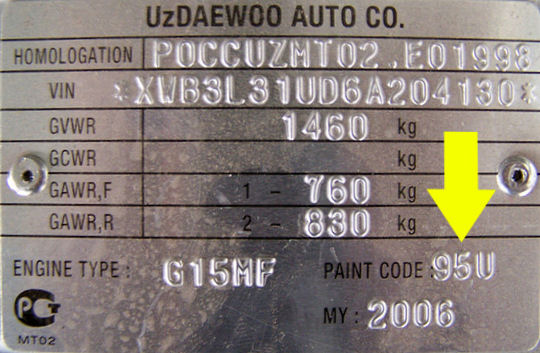 DAEWOO Farbcode auf dem Fahrzeug &ndash; finde deinen exakten Farbton.