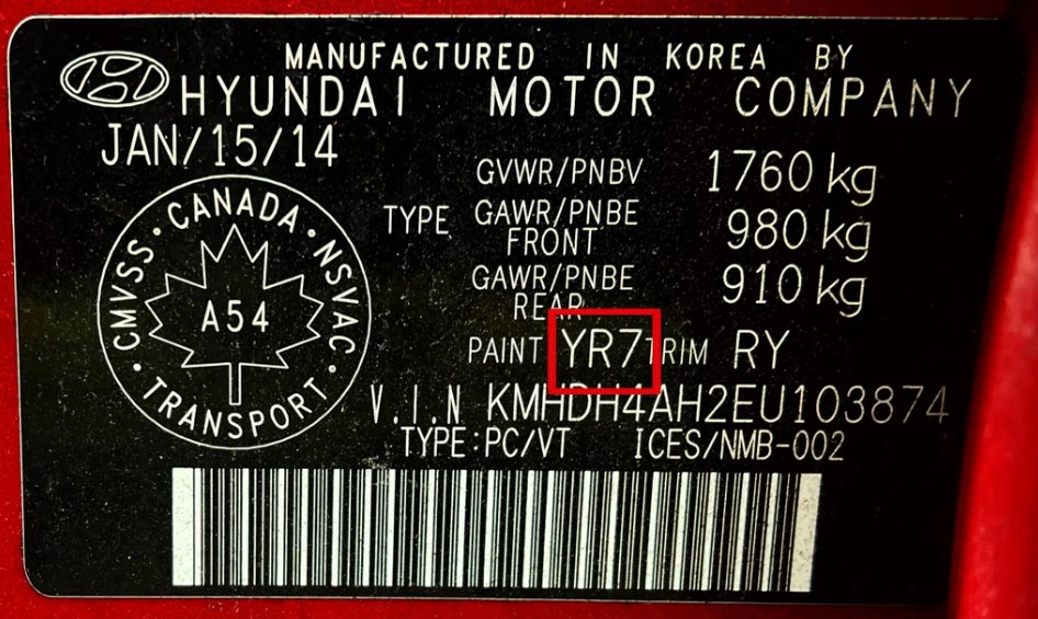 Hyundai Fahrzeug-Farbcode-Plakette &ndash; &Uuml;berpr&uuml;fen Sie Ihre originale Lack-Spezifikation.