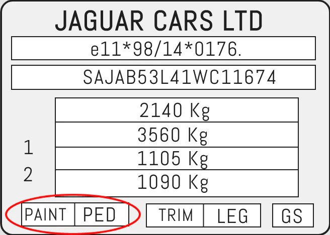 JAGUAR Werkslackcode-Etikett &ndash; pr&uuml;fen Sie die Originalfarbe Ihres Fahrzeugs.