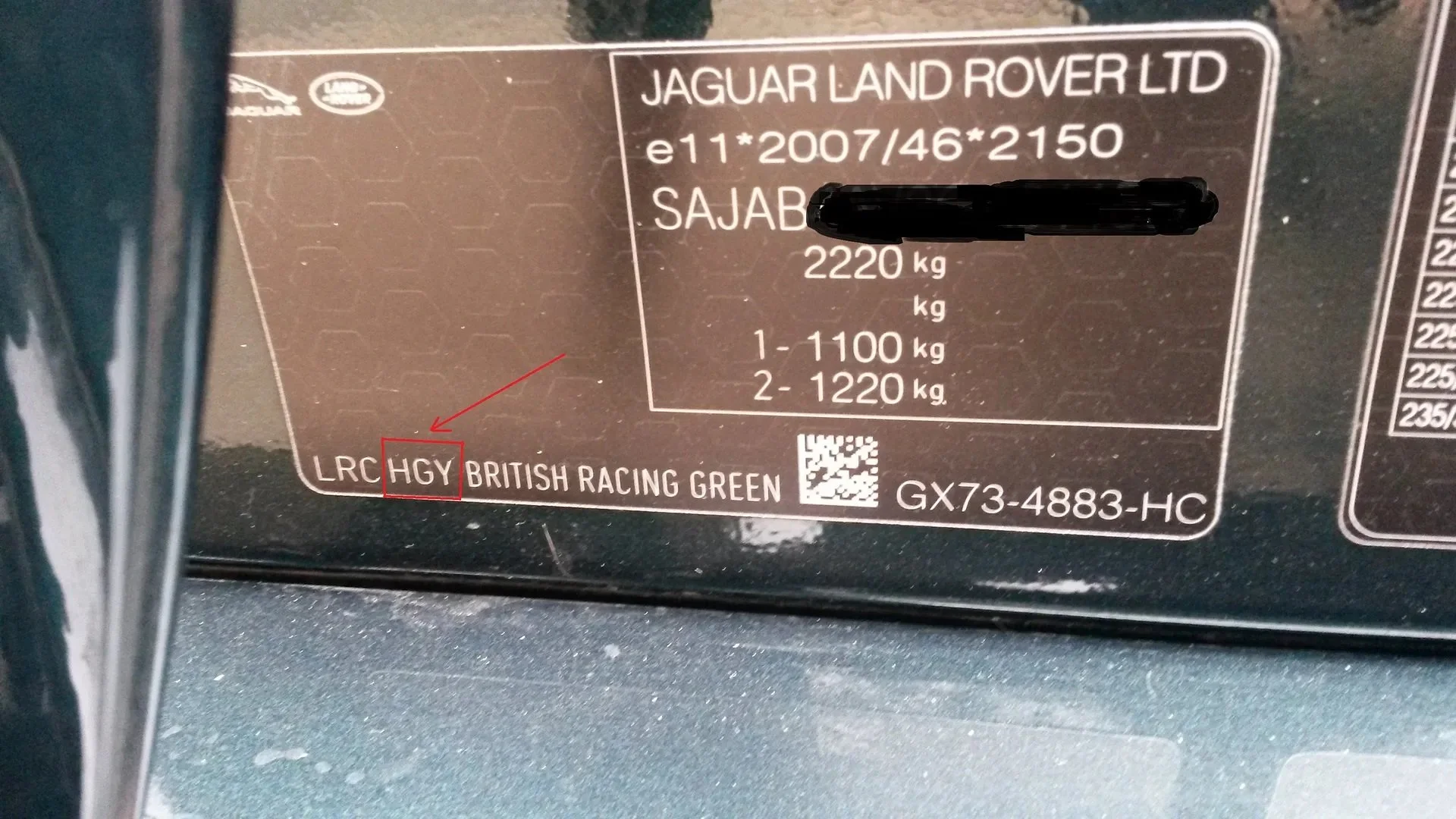 JAGUAR Farbcodeschild am Fahrzeug &ndash; identifizieren Sie den Lack Ihres Fahrzeugs.