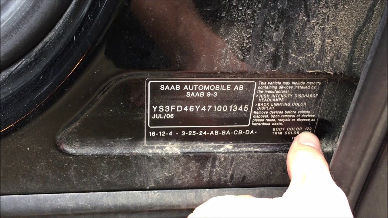 SAAB Werkslackcode-Aufkleber &ndash; pr&uuml;fen Sie die Originalfarbe Ihres Autos