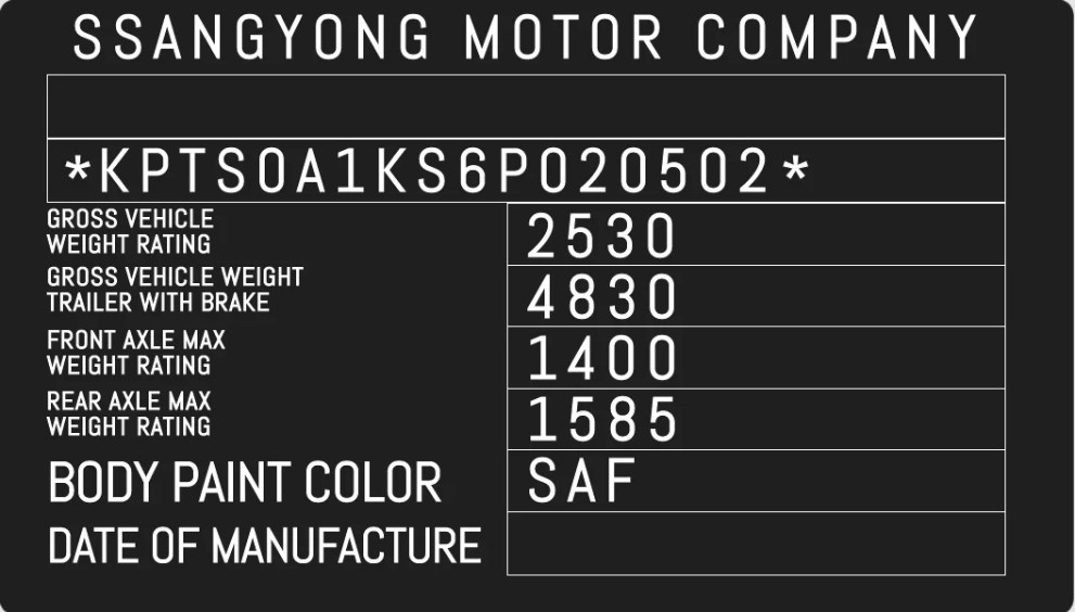 SSANGYONG Werks-Farbcode-Aufkleber &ndash; pr&uuml;fen Sie die Originalfarbe Ihres Autos.